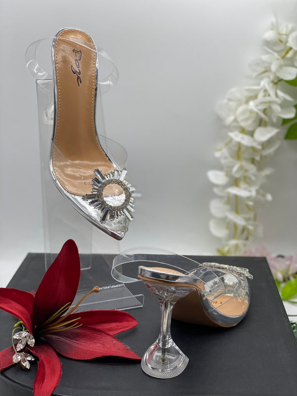 Clear Silver Embellished Heels - Sai Fashions (UK) Ltd.