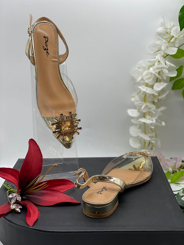 Clear Gold Embellished Flats 1 - Sai Fashions (UK) Ltd.