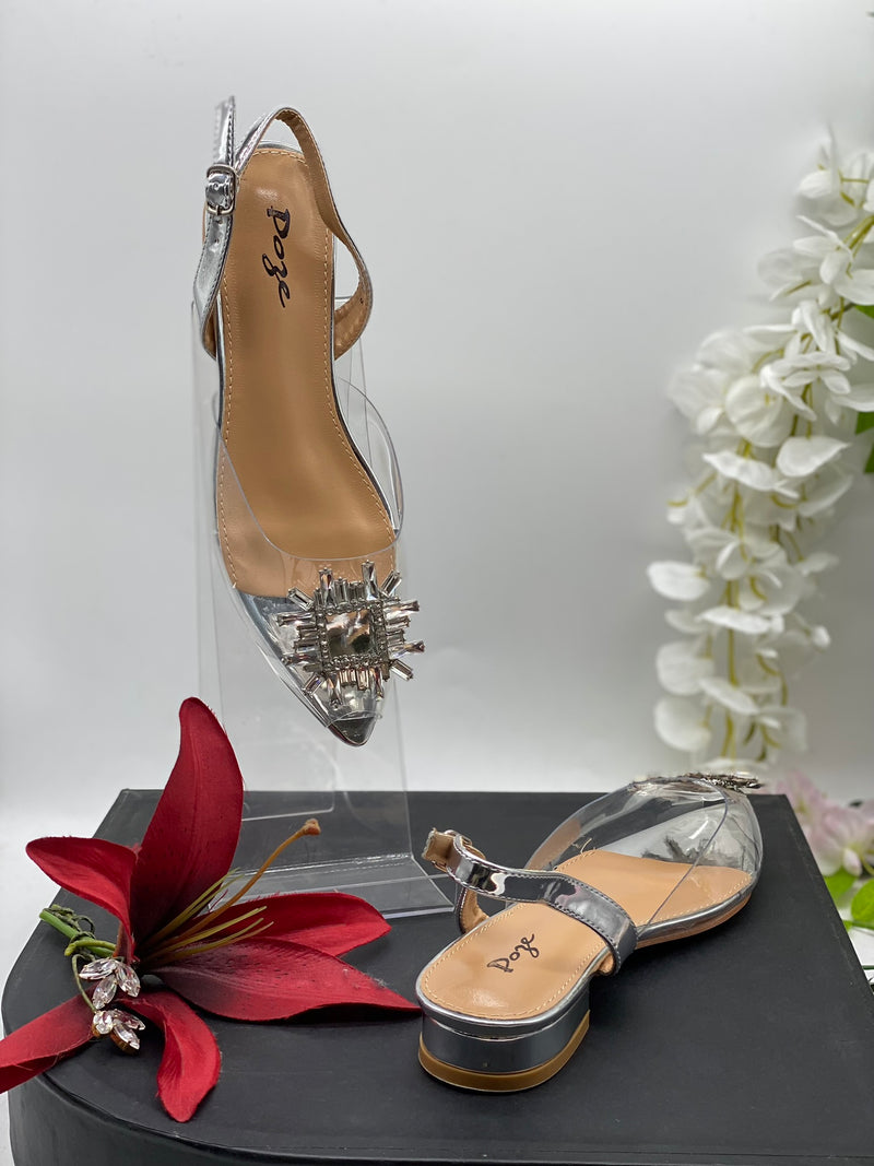 Clear Silver Embellished Flats 1
