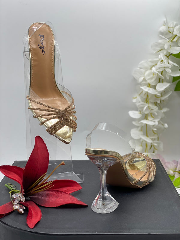 Clear Gold Embellished Heels 6 - Sai Fashions (UK) Ltd.