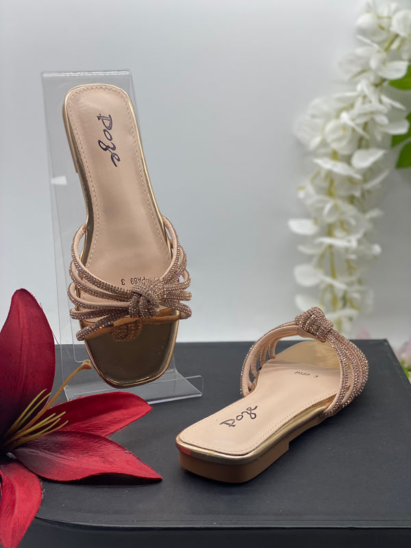 Champagne Flat Sandals 8 - Sai Fashions (UK) Ltd.