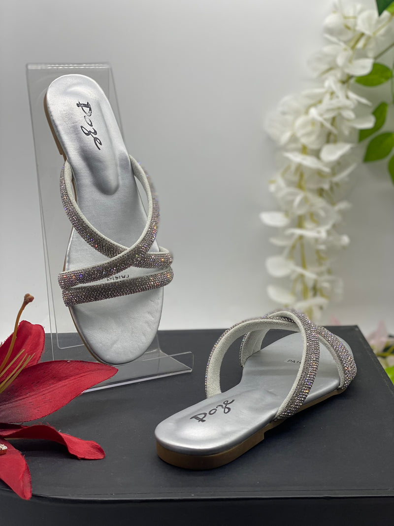 Silver Flat Sandals 9