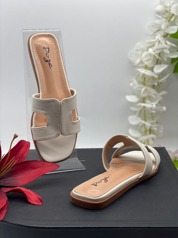 Creamy White Flat Sandals - Sai Fashions (UK) Ltd.