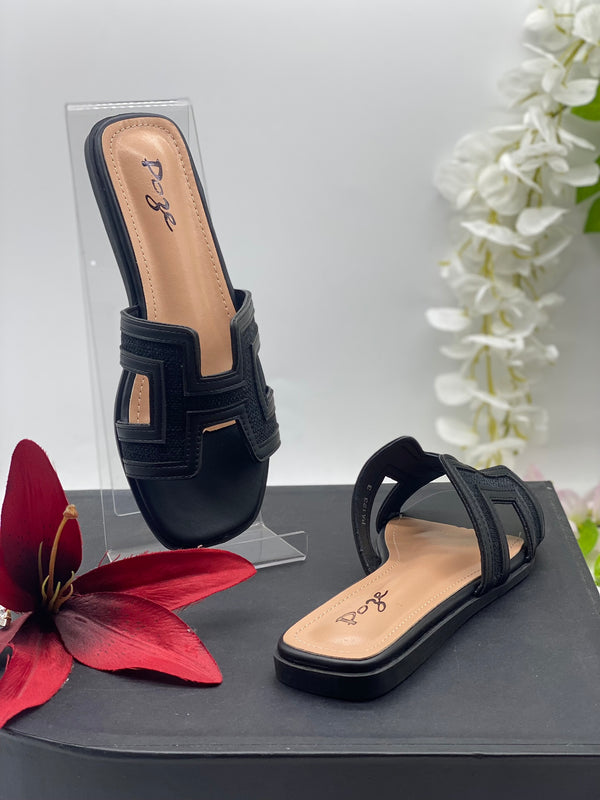 Black Flat Sandals - Sai Fashions (UK) Ltd.