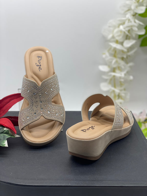 Mink Beige Wedged Sandals - Sai Fashions (UK) Ltd.