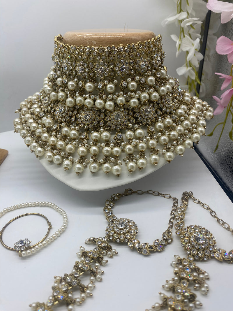 Bridal Gold Stone and White Pearl