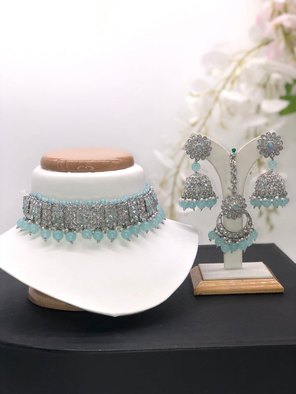 baby blue & silver polki - Sai Fashions (UK) Ltd.