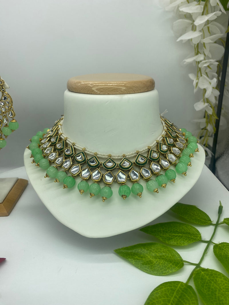 Kundan Mint choker 3pc Set