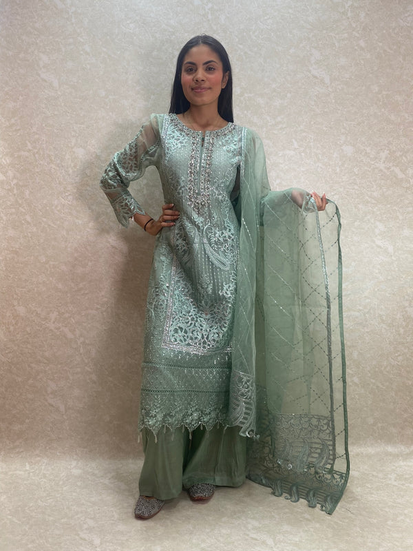 Sea Green Embroidered Suit