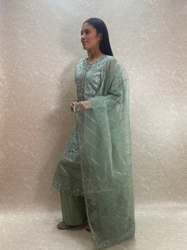 Sea Green Embroidered Suit