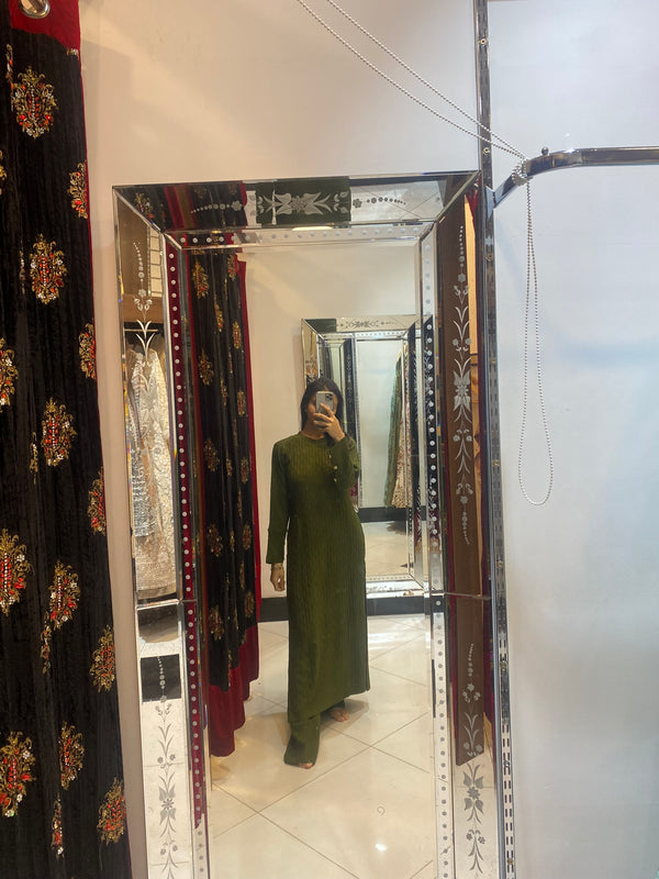 2 pc knitted long khaki kameez set