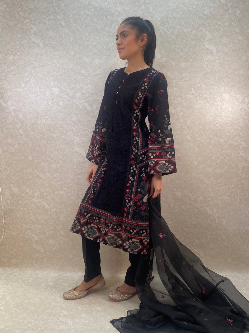 Black floral 3 pc suit 2