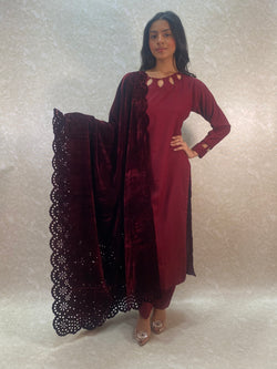 ruby maroon cutwork velvet