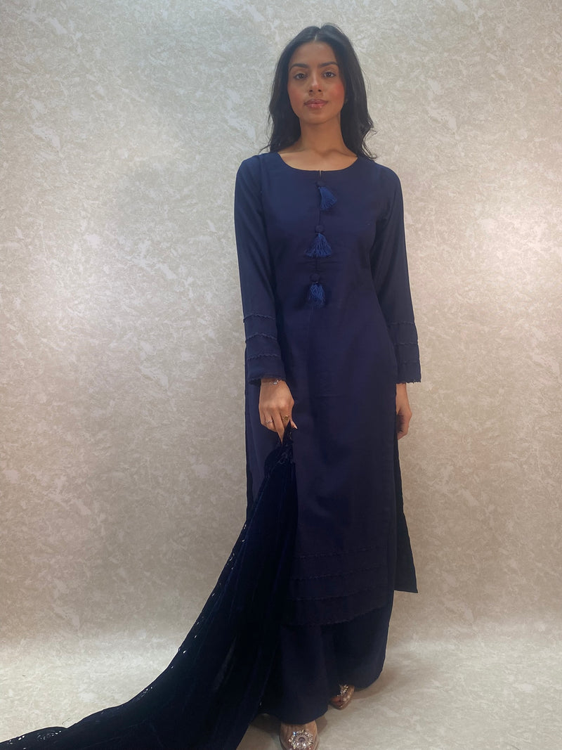 navy blue cutwork velvet