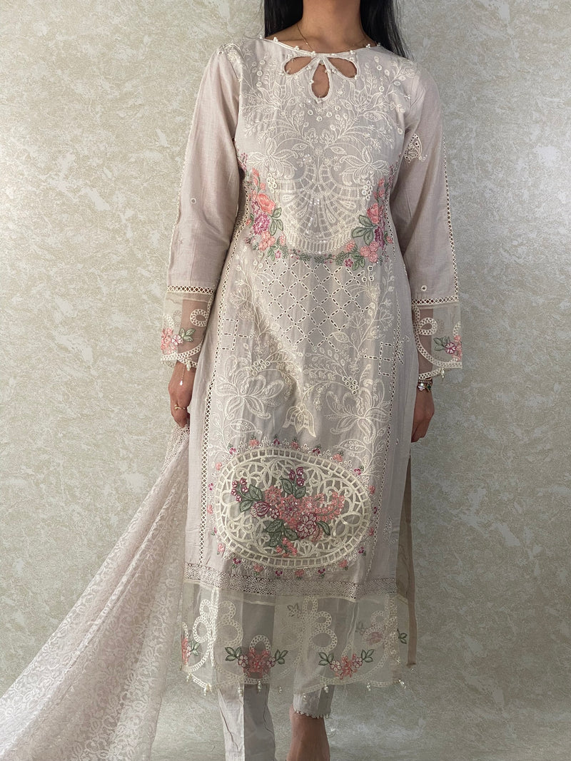 Greyish Blue Waistcoat & Ivory Kurta