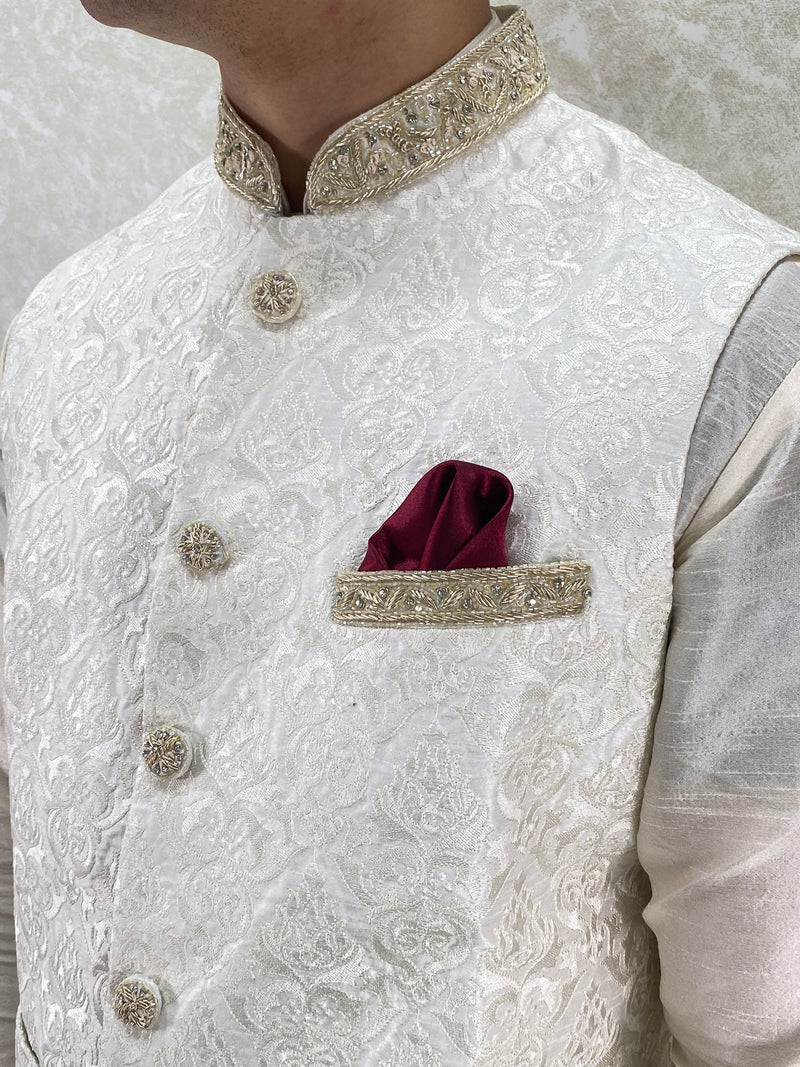 Royal Off-White Waistcoat & Ivory Kurta