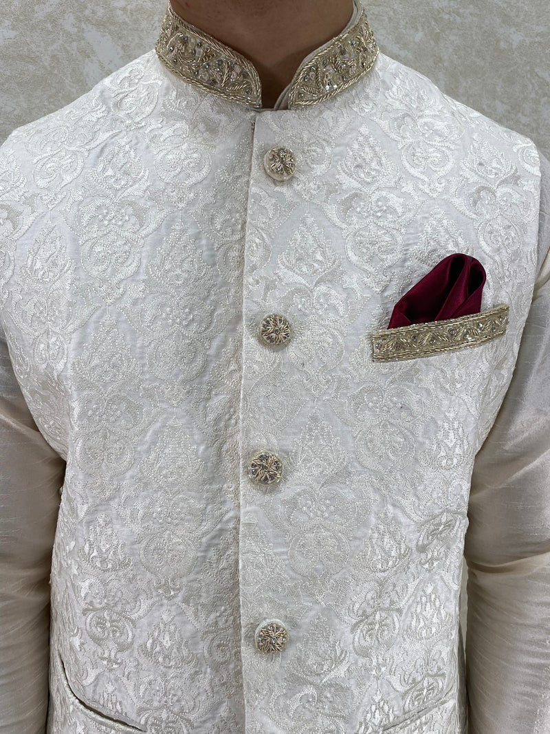 Royal Off-White Waistcoat & Ivory Kurta