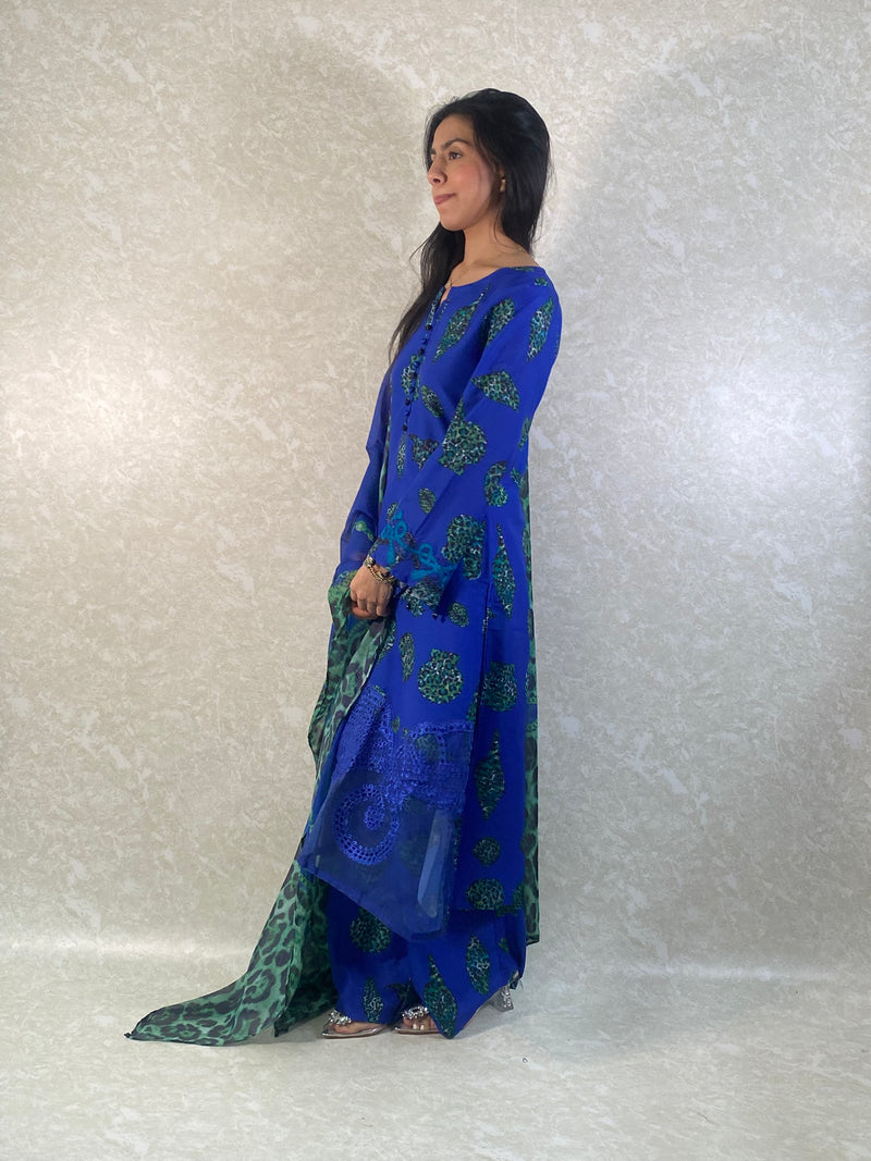 Arctic Blue Waistcoat & Off-White Kurta