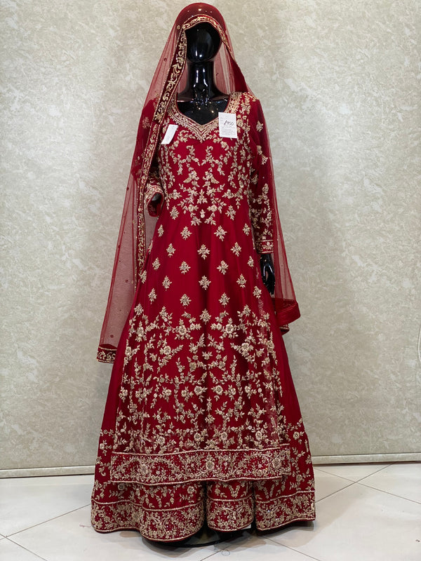 Red Kameez Style Bridal With Trail
