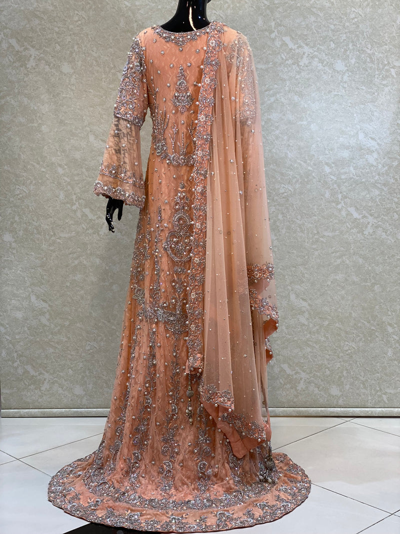 Salmon pink bridal gown