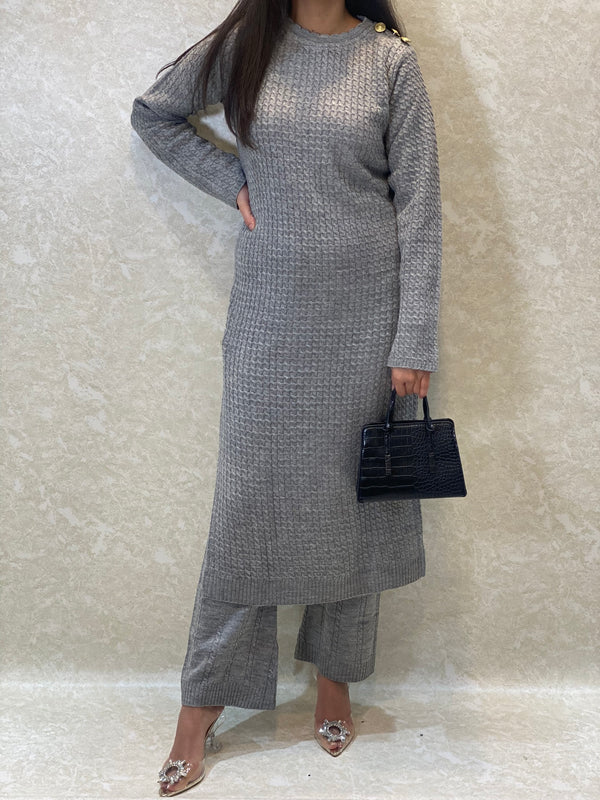 GREY PATTERNED KNITTED TROUSER