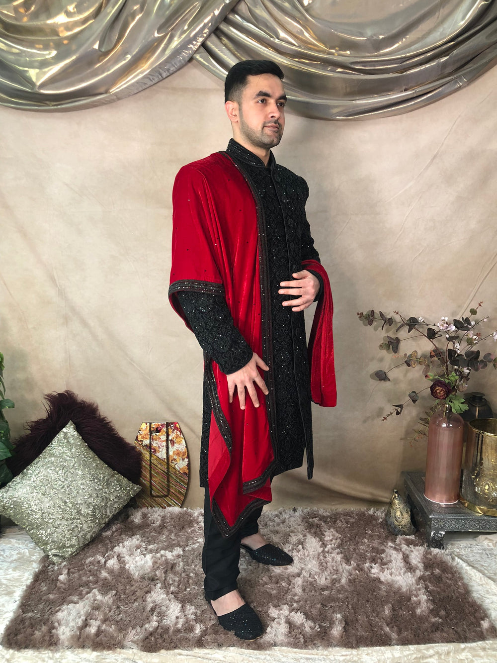 Black Sherwani with Shawl