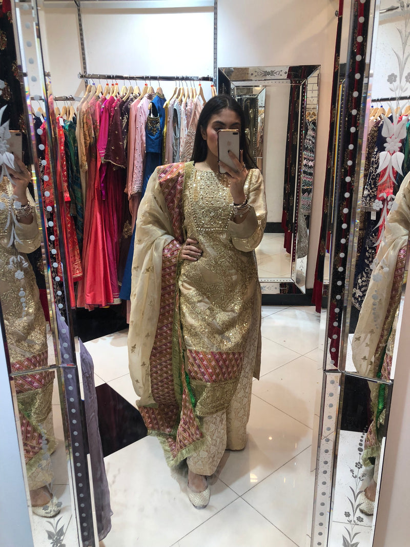 Gold Sharara - Sai Fashions (UK) Ltd.